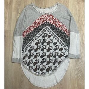 Free People Del Ray Sweater‎ XS Gray Distressed Frayed Oversized Bohemian EUC